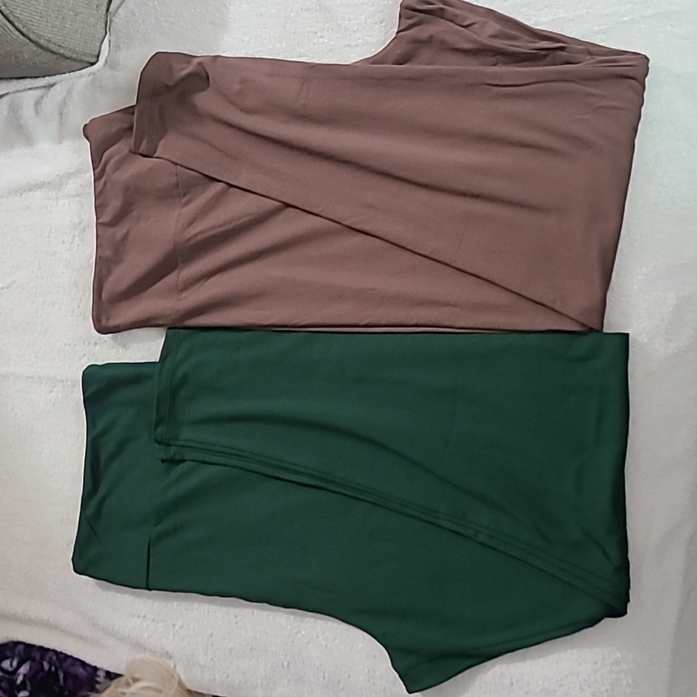 LuLaRoe TC2 Leggings Solid Brown & Solid Green SUPER SOFT Women's 20-26 NWOT